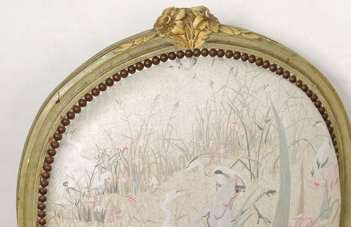 Paire Fauteuils Louis XVI à La Reine Dossier Médaillon Bois Laqué XVIIIème