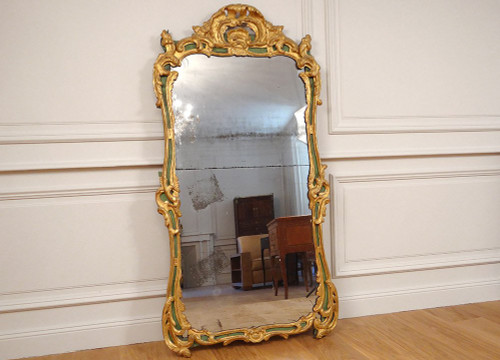 Large Regency Mirror Carved Wood Polychrome Gilt Shells Ice XVIII