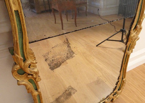 Large Regency Mirror Carved Wood Polychrome Gilt Shells Ice XVIII