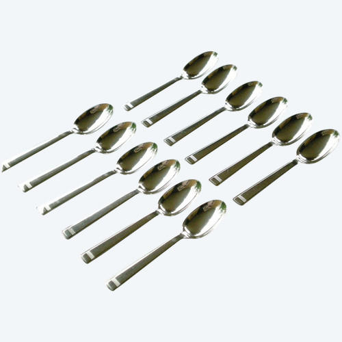 12 art deco mocha spoons in solid silver neck brace Louis Coignet