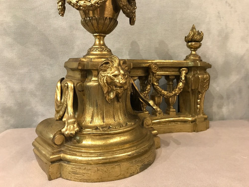 Beautiful old bronze andirons from the 19th century in Louis XVI style