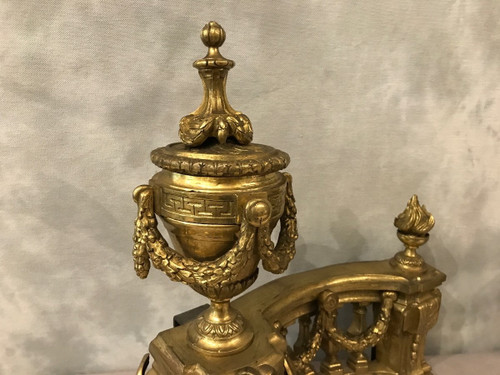 Beautiful old bronze andirons from the 19th century in Louis XVI style