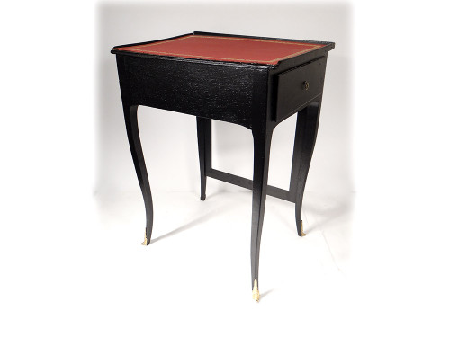 Table à écrire à écran Louis XV Bois Laqué Noir Cuir Rouge XIXème Siècle