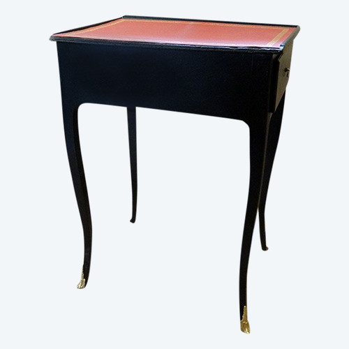 Table à écrire à écran Louis XV Bois Laqué Noir Cuir Rouge XIXème Siècle