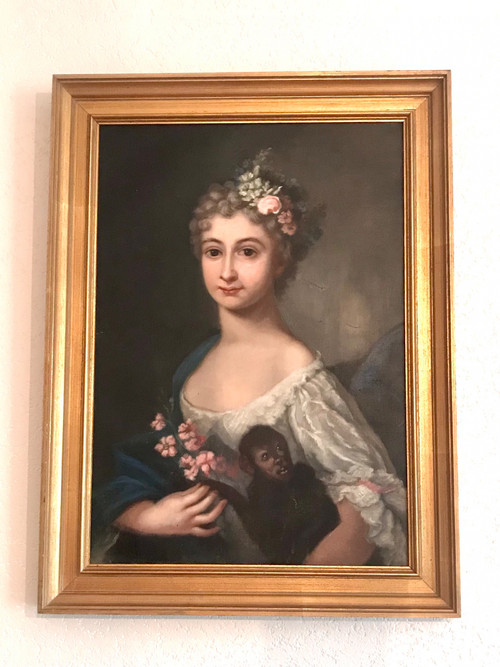 Gemälde „Junges Mädchen mit Affe“ nach Rosalba Carreira (1675/1745)