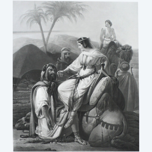 Orientalist Engraving Arrival Of Rebecca Engraved By Garnier After Scopin Etcing Old Print