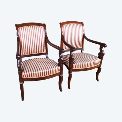 Coppia di Poltrone in Massello di Mogano Cubano, Periodo Restauro – Inizio XIX Secolo