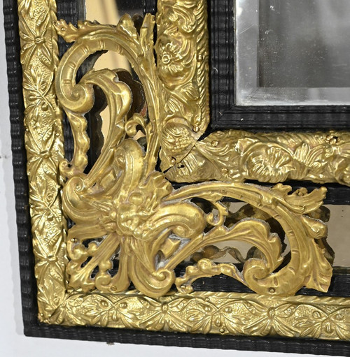 Specchio perlato in ottone, periodo Napoleone III – metà del XIX secolo