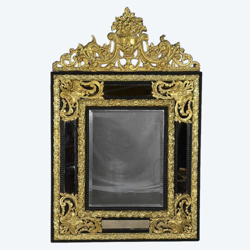 Specchio perlato in ottone, periodo Napoleone III – metà del XIX secolo
