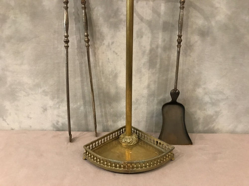 Beau serviteur de cheminée ancien en bronze et fer d'époque 19 ème de style Louis XVI 