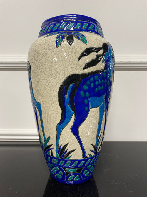 Charles Catteau - Boch La Louvière Vase With Deer Art Deco