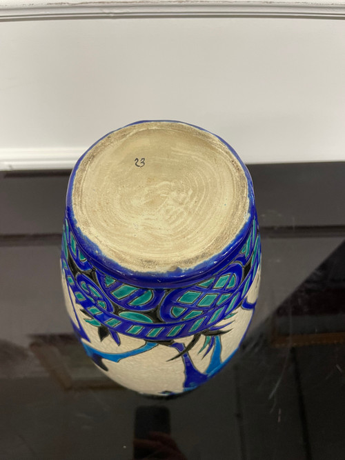 Charles Catteau - Boch La Louvière Vase With Deer Art Deco