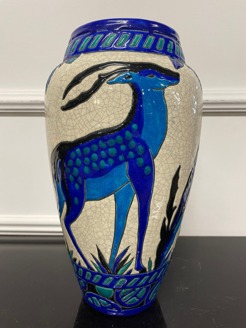 Charles Catteau - Boch La Louvière Vase With Deer Art Deco