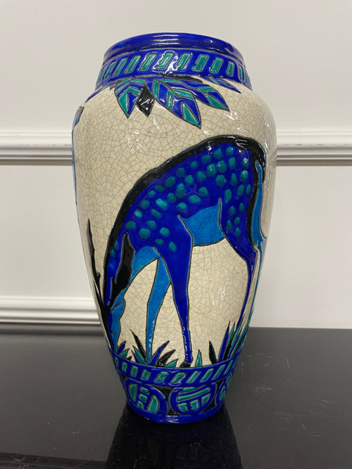 Charles Catteau - Boch La Louvière Vase With Deer Art Deco