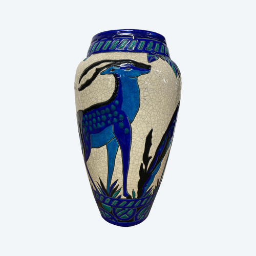 Charles Catteau - Boch La Louvière Vase With Deer Art Deco