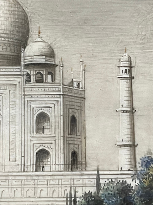 Miniature - View Of The Taj Mahal Agra In India Late 19th Century