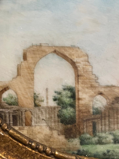 Miniature - Vue Du Qutb Minar Delhi En Inde Fin 19ème