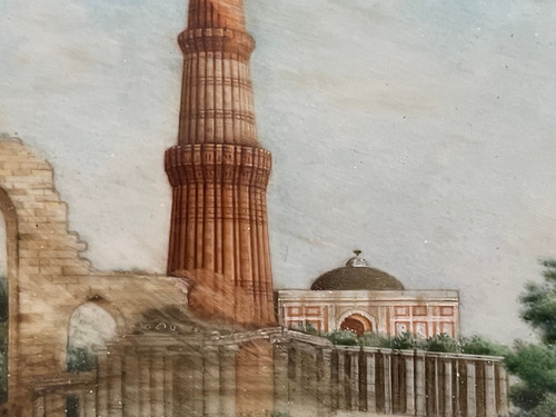 Miniature - Vue Du Qutb Minar Delhi En Inde Fin 19ème