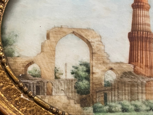 Miniature - Vue Du Qutb Minar Delhi En Inde Fin 19ème