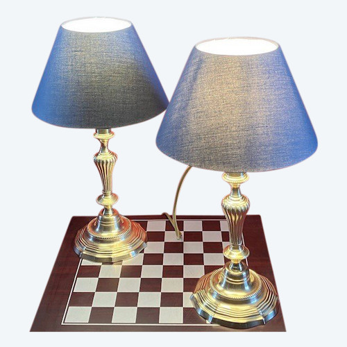 Superb pair of gilded bronze lamps from the Louis XV period, 18th century circa 1735-1745