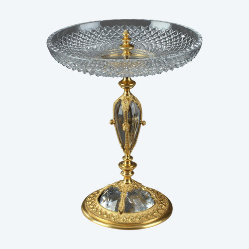 Large Ormolu Mounted Cut Crystal Dish in Renaissance Taste