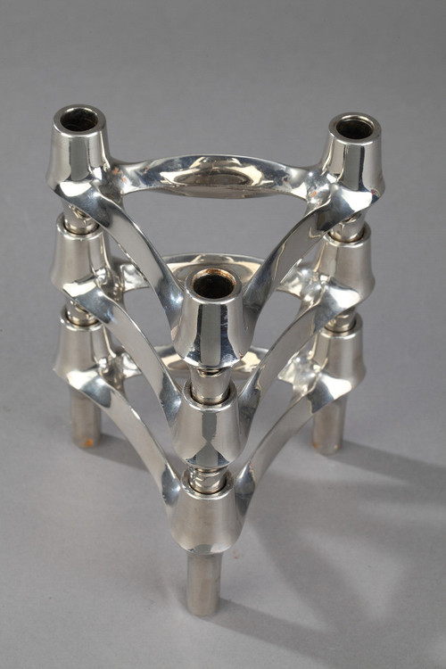 Set of 3 Chrome-Plated Metal Candlesticks by BMF