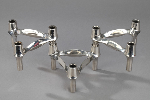Set of 3 Chrome-Plated Metal Candlesticks by BMF