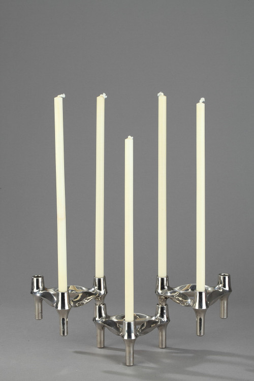 Set of 3 Chrome-Plated Metal Candlesticks by BMF