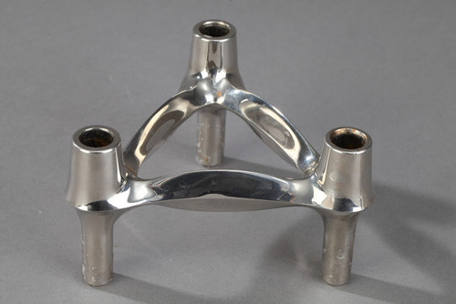 Set of 3 Chrome-Plated Metal Candlesticks by BMF