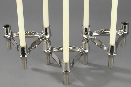 Set of 3 Chrome-Plated Metal Candlesticks by BMF