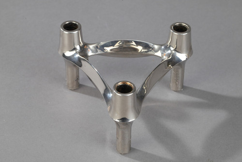 Set of 3 Chrome-Plated Metal Candlesticks by BMF