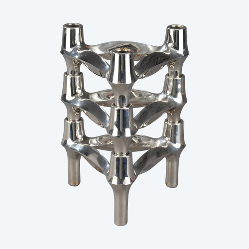 Set of 3 Chrome-Plated Metal Candlesticks by BMF