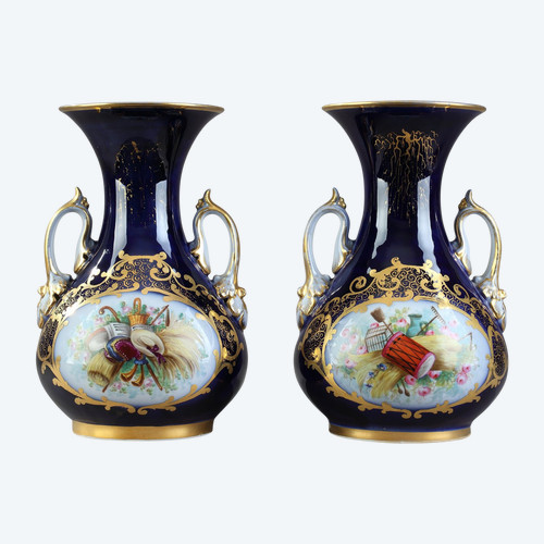 Mid-19th Century Pair of Valentine Porcelain Vases