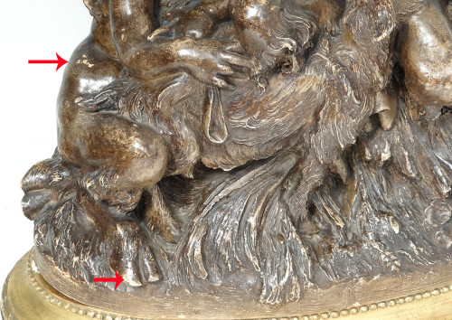 Sculpture Terre Cuite Charles Perron Jeunes Faunes Satyres Chèvre XIXème