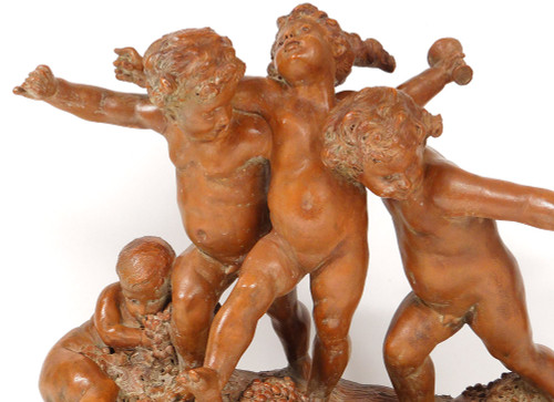 Grande Sculpture Carrier-Belleuse Terre Cuite Bacchanale Putti Dansant XIXè