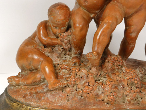 Grande Sculpture Carrier-Belleuse Terre Cuite Bacchanale Putti Dansant XIXè