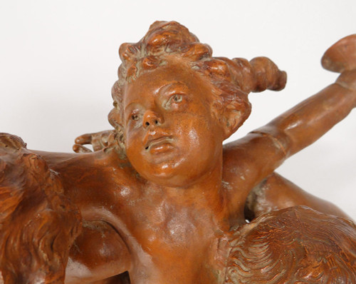 Grande Sculpture Carrier-Belleuse Terre Cuite Bacchanale Putti Dansant XIXè