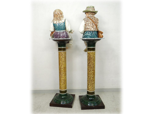 Sculptures Faïence Majolique Wilhelm Schiller Enfants Gitans Autriche 160cm