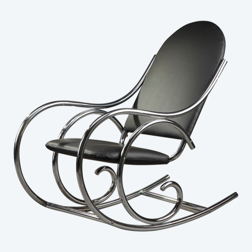 Schaukelstuhl im Thonet-Stil aus Metall und Kunstleder