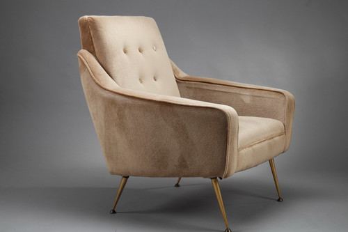 Pair of Velvet Bergere Chairs, 1950s