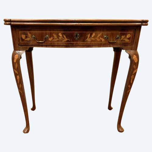 Louis XV style game table in Dutch marquetry 19th century Console