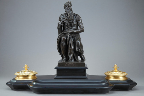 Marble Inkwell "Moses" by Michelangelo, Napoleon III Period