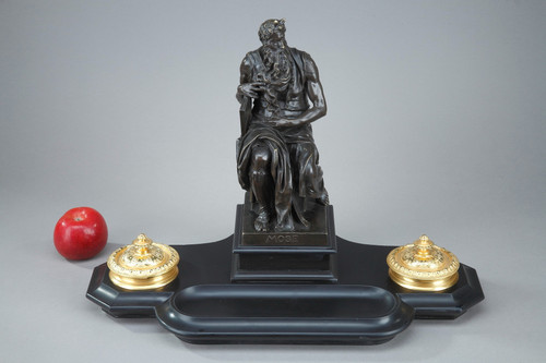 Marble Inkwell "Moses" by Michelangelo, Napoleon III Period