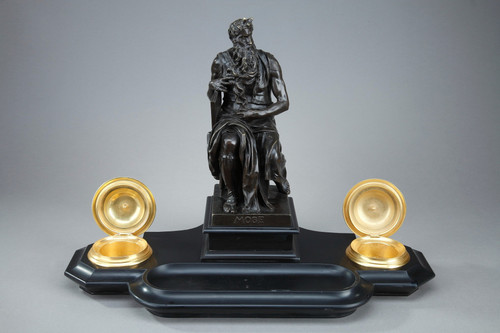Marble Inkwell "Moses" by Michelangelo, Napoleon III Period