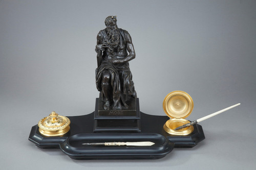 Marble Inkwell "Moses" by Michelangelo, Napoleon III Period