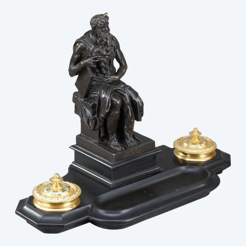Marble Inkwell "Moses" by Michelangelo, Napoleon III Period