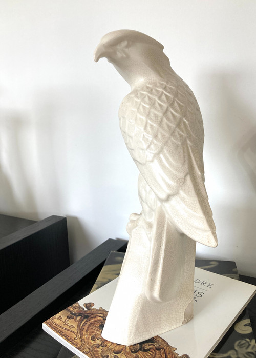 Paire d'Aigles en céramique craquelée, Signés LE JAN , Art Déco