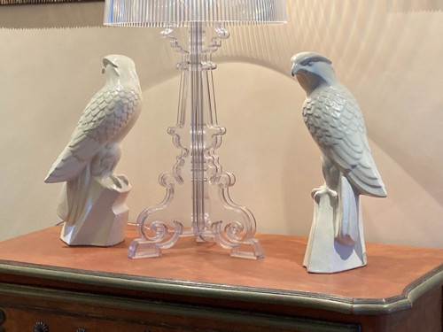 Paire d'Aigles en céramique craquelée, Signés LE JAN , Art Déco
