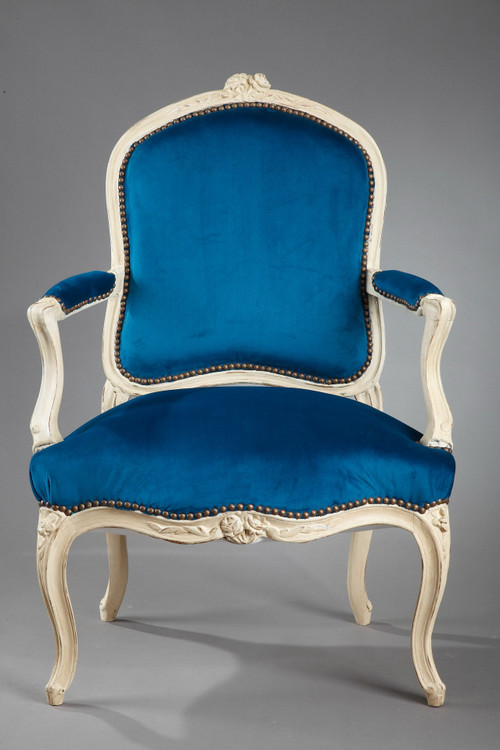 Vier entenblaue Samtsessel aus der Zeit Louis XV