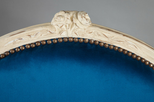 Vier entenblaue Samtsessel aus der Zeit Louis XV